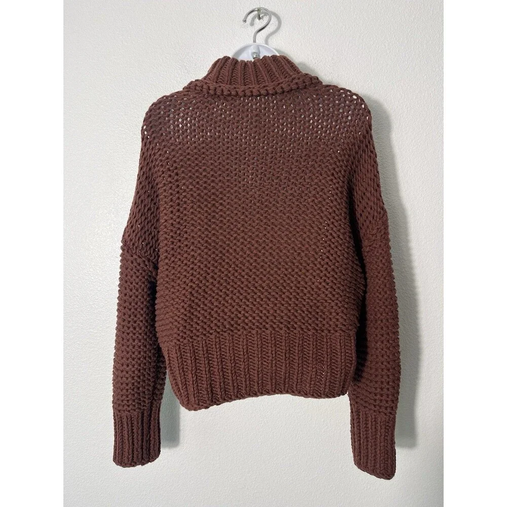 Free People My Only Sunshine Mock Neck Sweater Womens X-Small Brown Chunky Knit